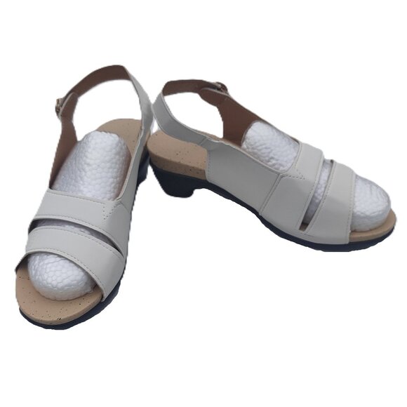 ABCDE Wedge Sandal Shoes Lightweight Open Toe White Tan Black Gold Size 5.5 (35) - Picture 1 of 5